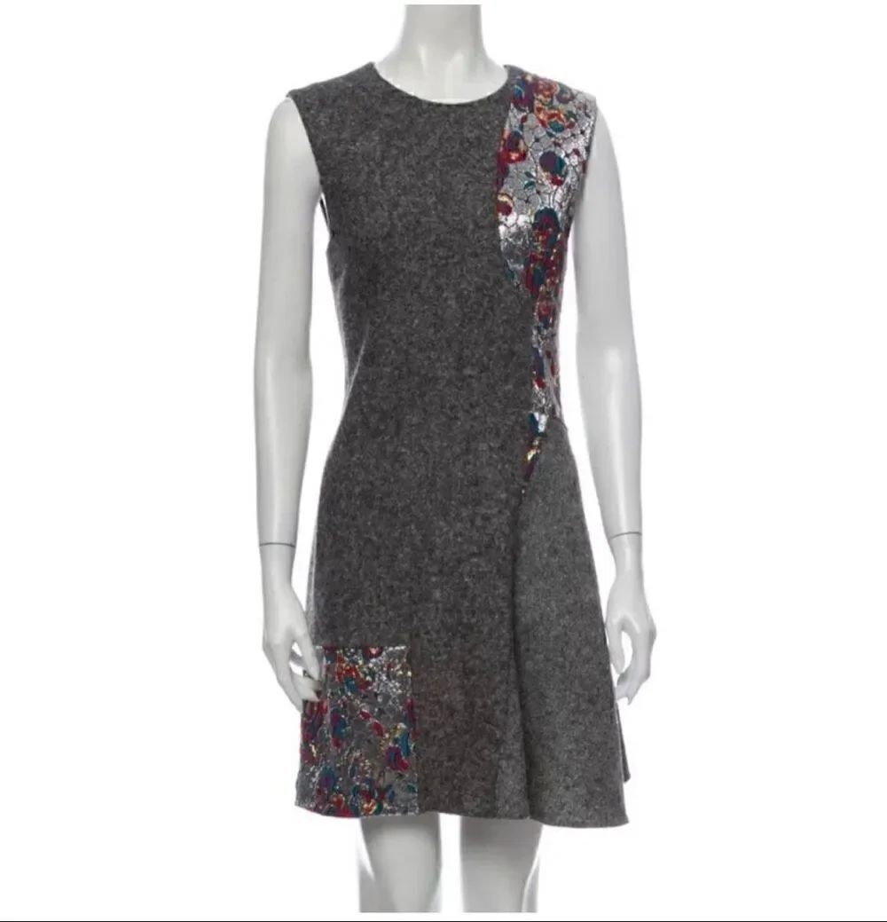 Stella McCartney Sleeveless Fit & Flare Mini Dress Gray Patchwork Chic Luxury